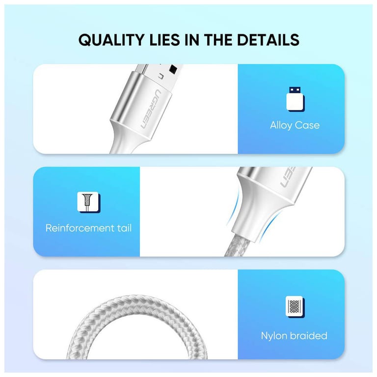Дата кабель USB 2.0 AM to USB-C 2.0m 3.0A 18W US288 White Ugreen (60133) - фото 3