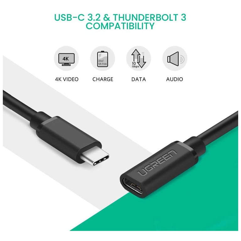 Дата кабель USB-C to USB-C 1.0m USB 3.1Gen2 100W US353 Black Ugreen (10387) - фото 4