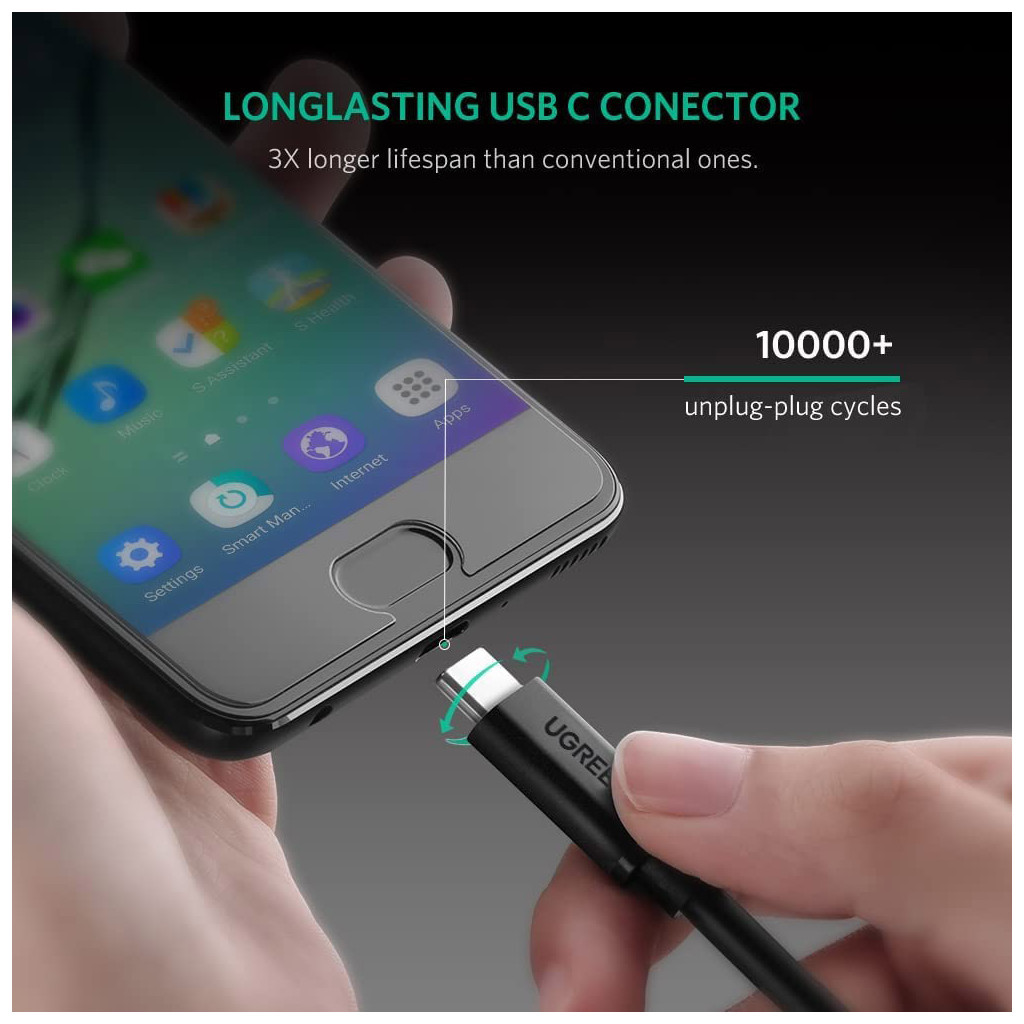 Дата кабель USB-C to USB-C 1.0m USB 3.1Gen2 100W US353 Black Ugreen (10387) - фото 9 Дата кабель USB-C to USB-C 1.0m USB 3.1Gen2 100W US353 Black Ugreen (10387) - фото 9