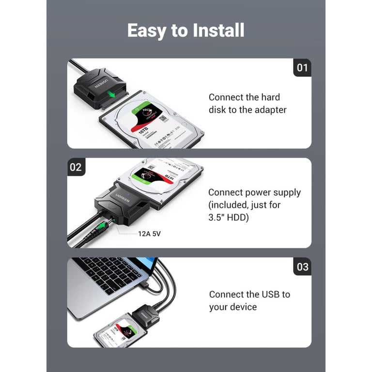 Перехідник USB 3.0 Type-А to SATA III (F) CR108 Ugreen (20611) - фото 6