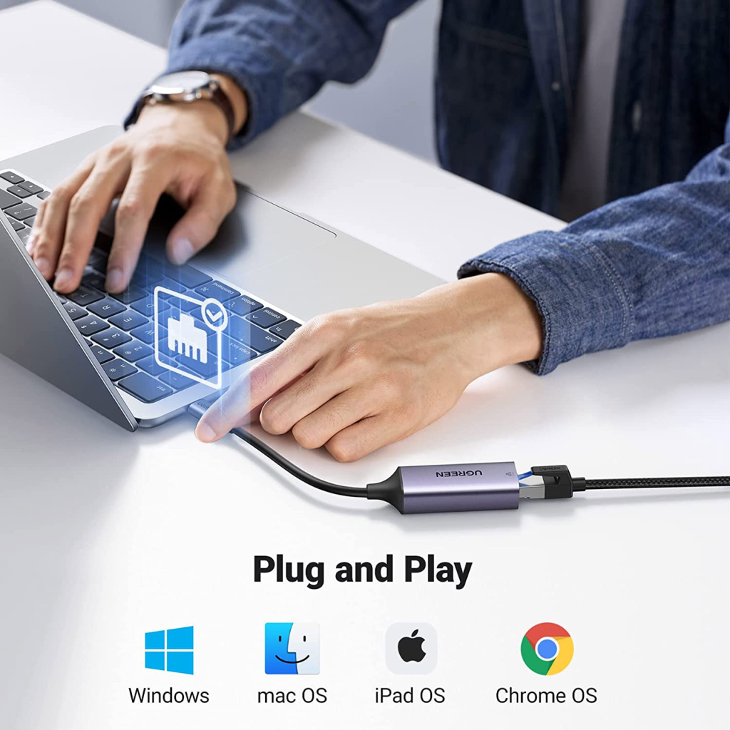 Перехідник USB-C to RJ45 Ethernet 1000Mbps CM199 UGREEN (50737) - фото 4 Перехідник USB-C to RJ45 Ethernet 1000Mbps CM199 UGREEN (50737) - фото 4