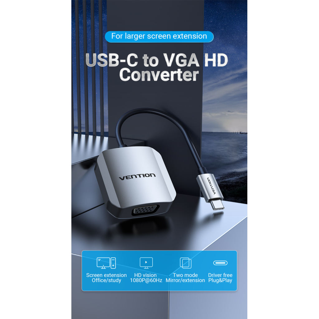 Перехідник USB3.1 Type-C to VGA (F) 0.15m 1080p 60Hz Vention (TDFHB) - фото 2 Перехідник USB3.1 Type-C to VGA (F) 0.15m 1080p 60Hz Vention (TDFHB) - фото 2