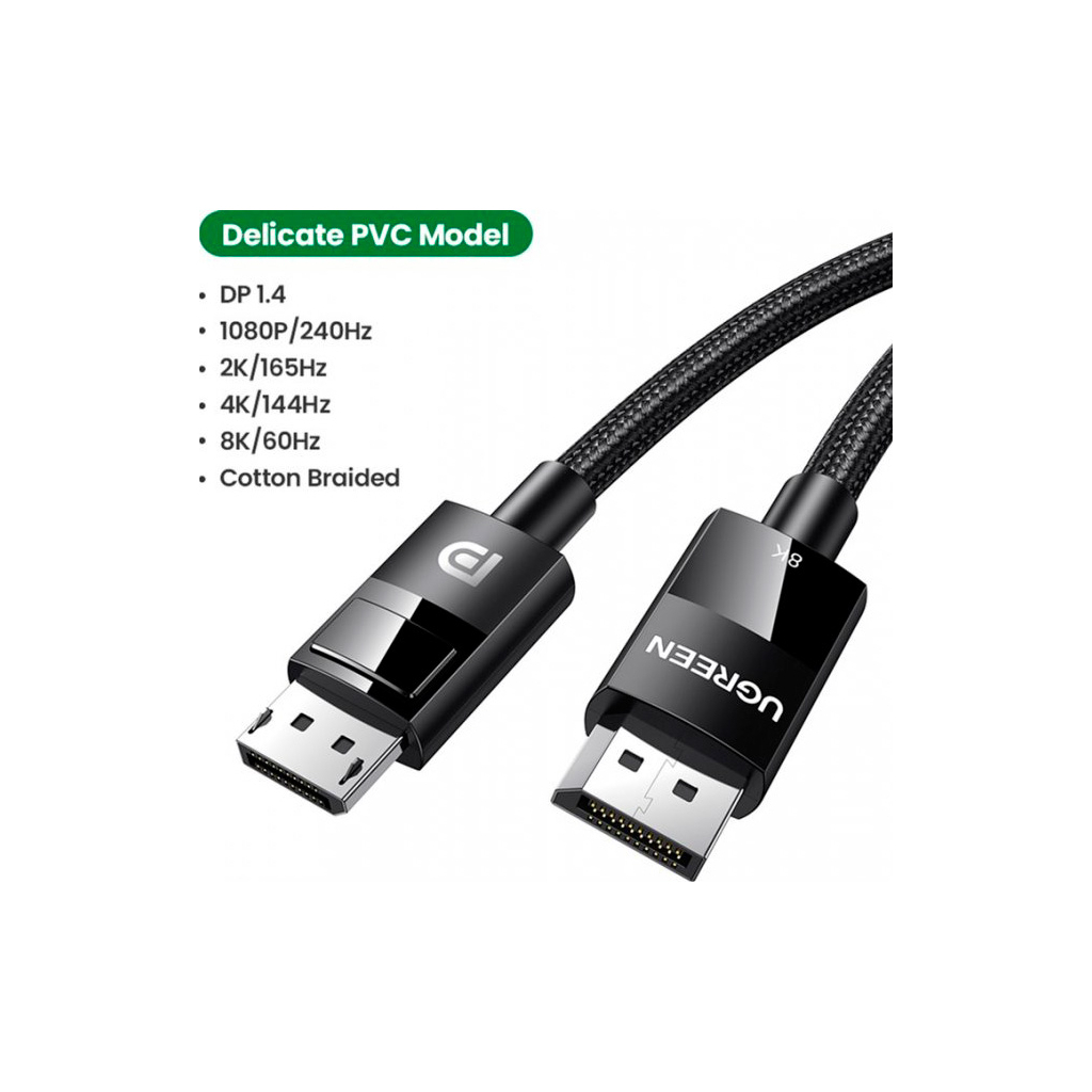 Кабель мультимедійний DisplayPort M to DisplayPort M 3.0m V1.4 Ugreen (80393) - фото 3 Кабель мультимедійний DisplayPort M to DisplayPort M 3.0m V1.4 Ugreen (80393) - фото 3