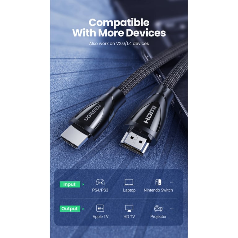 Кабель мультимедійний HDMI M to HDMI M 1.0m V2.1 Ugreen (80401) - фото 2