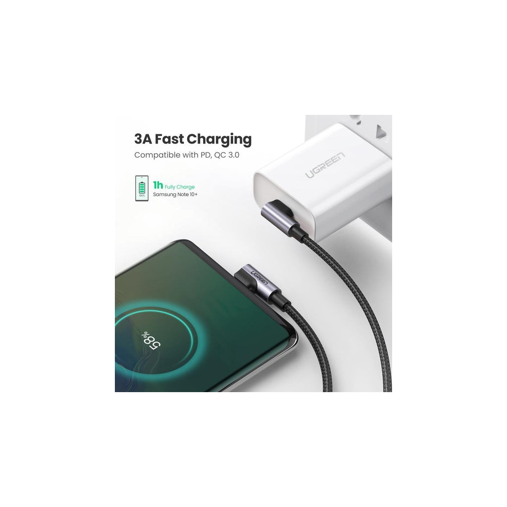 Дата кабель USB-C to USB-C 2.0m 3A 60W US323 90-degree Black Ugreen (70531) - фото 3 Дата кабель USB-C to USB-C 2.0m 3A 60W US323 90-degree Black Ugreen (70531) - фото 3