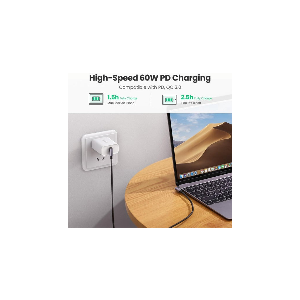 Дата кабель USB-C to USB-C 2.0m 3A 60W US323 90-degree Black Ugreen (70531) - фото 4 Дата кабель USB-C to USB-C 2.0m 3A 60W US323 90-degree Black Ugreen (70531) - фото 4