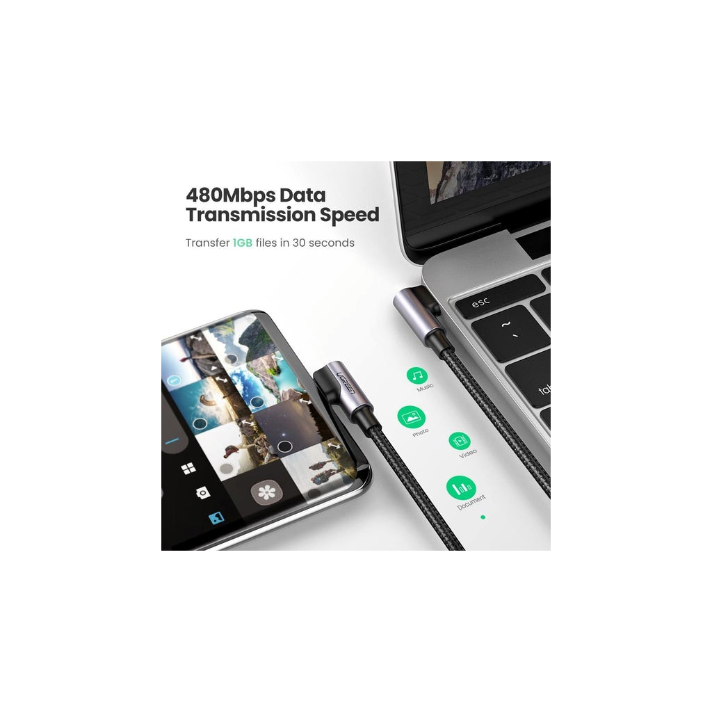 Дата кабель USB-C to USB-C 2.0m 3A 60W US323 90-degree Black Ugreen (70531) - фото 5 Дата кабель USB-C to USB-C 2.0m 3A 60W US323 90-degree Black Ugreen (70531) - фото 5