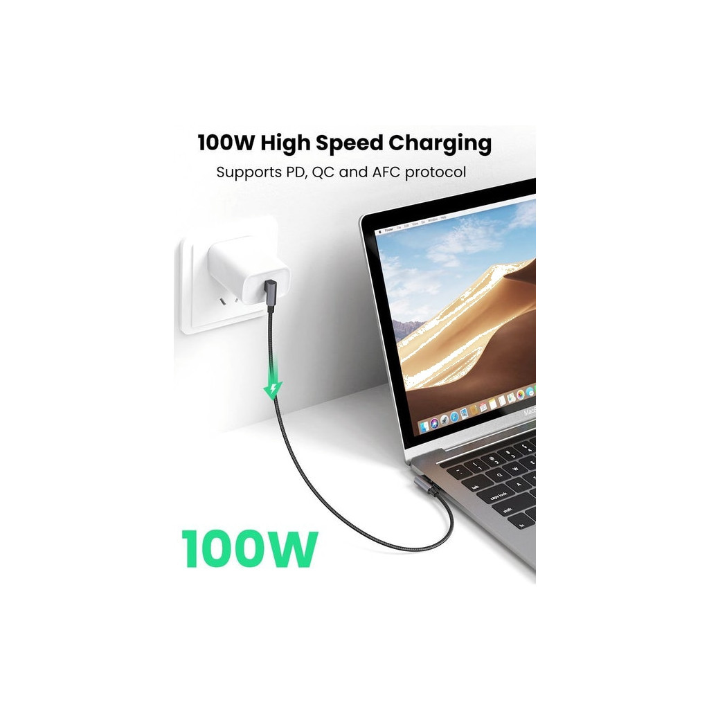 Дата кабель USB-C to USB-C 2.0m 5A 100W US335 90-degree Space Gray Ugreen (70698) - фото 2 Дата кабель USB-C to USB-C 2.0m 5A 100W US335 90-degree Space Gray Ugreen (70698) - фото 2