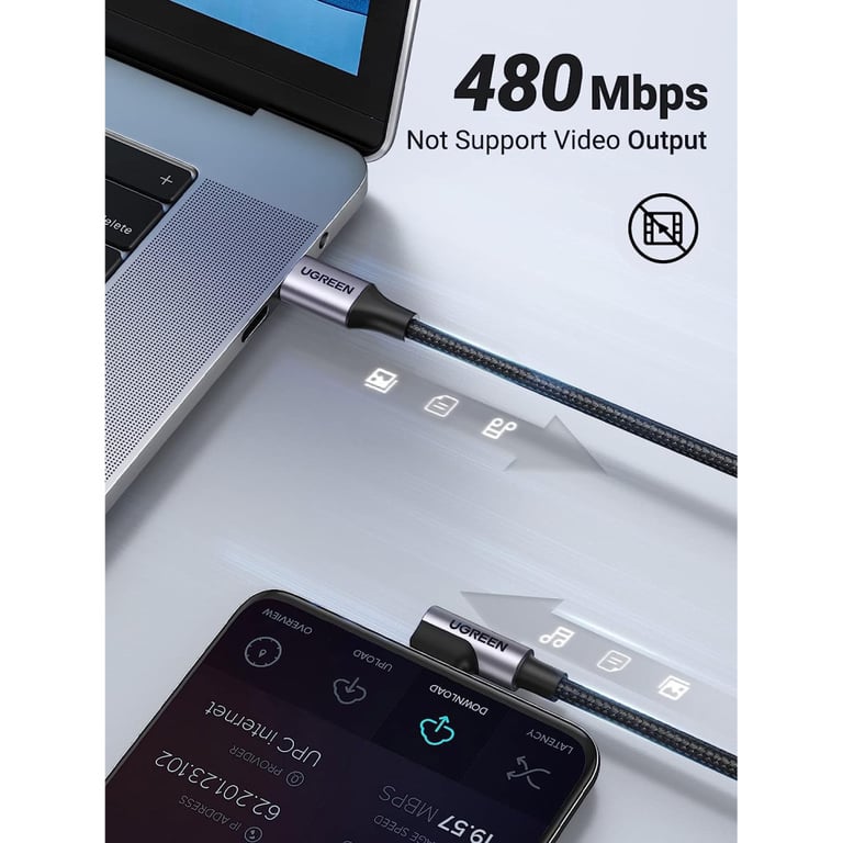 Дата кабель USB-C to USB-C 3.0m 60W US255 90-degree Angle Black Ugreen (80714) - фото 4