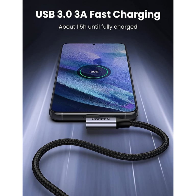 Дата кабель USB 3.0 AM to USB-C 1.0m 60W US385 90° Black Ugreen (20299) - фото 2