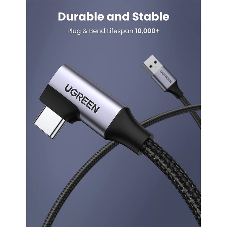 Дата кабель USB 3.0 AM to USB-C 1.0m 60W US385 90° Black Ugreen (20299) - фото 3