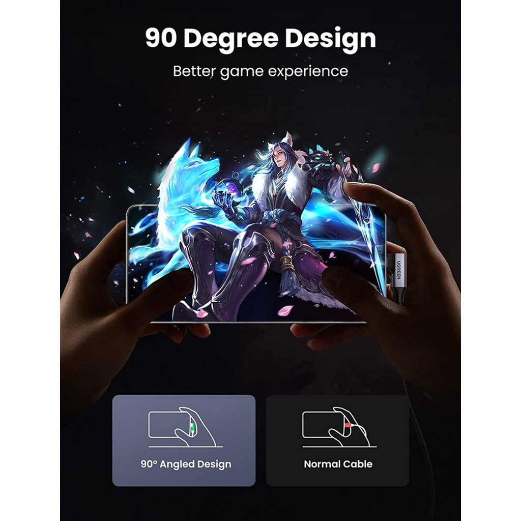 Дата кабель USB 3.0 AM to USB-C 1.0m 60W US385 90° Black Ugreen (20299) - фото 4 Дата кабель USB 3.0 AM to USB-C 1.0m 60W US385 90° Black Ugreen (20299) - фото 4