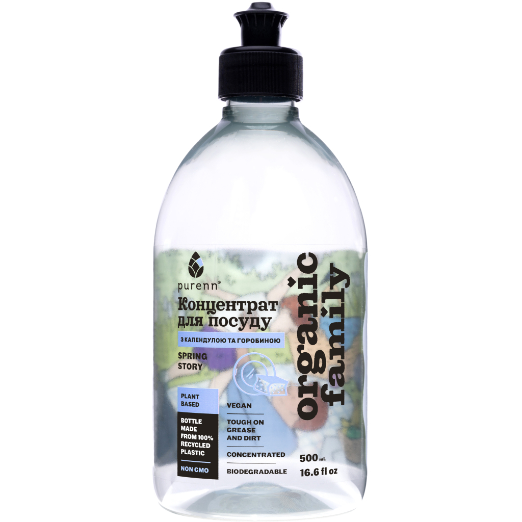 Засіб для ручного миття посуду Purenn Organic Family Spring Story з Лавандою, Календулою та Горобиною 500 мл (4751024880029) - фото 1