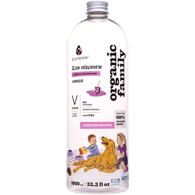Засіб для миття підлоги Purenn Organic Family Amigo Animal Friendly неароматизований, антибактеріальний 1 л (4751024880166) - фото 1