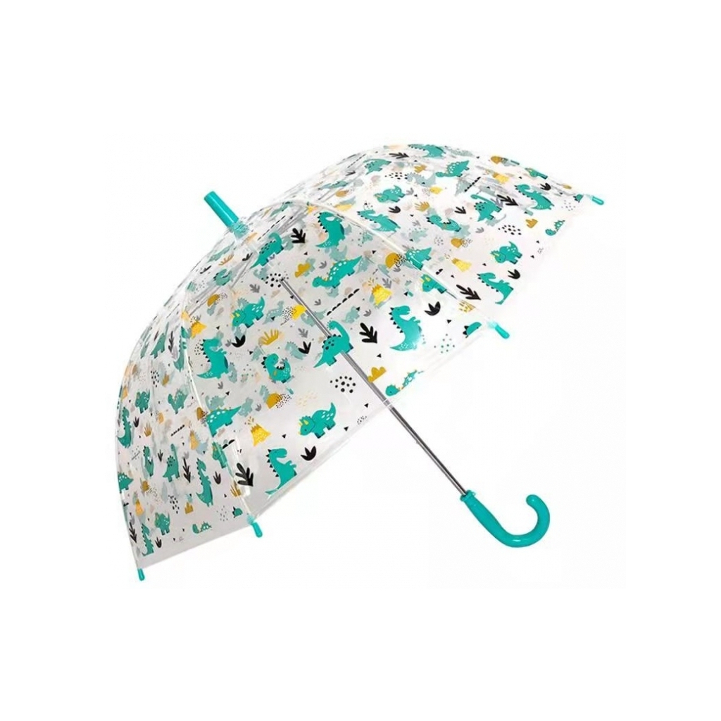 Парасоля Economix Dino World тростина автомат, прозорий/бірюза (E98450) - фото 1 Парасоля Economix Dino World тростина автомат, прозорий/бірюза (E98450) - фото 1