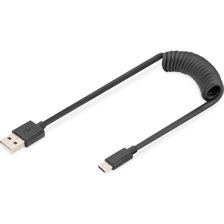 Дата кабель USB 2.0 AM to USB-C 1.0m (0.32m) spiral black Digitus (AK-300430-006-S) - фото 1