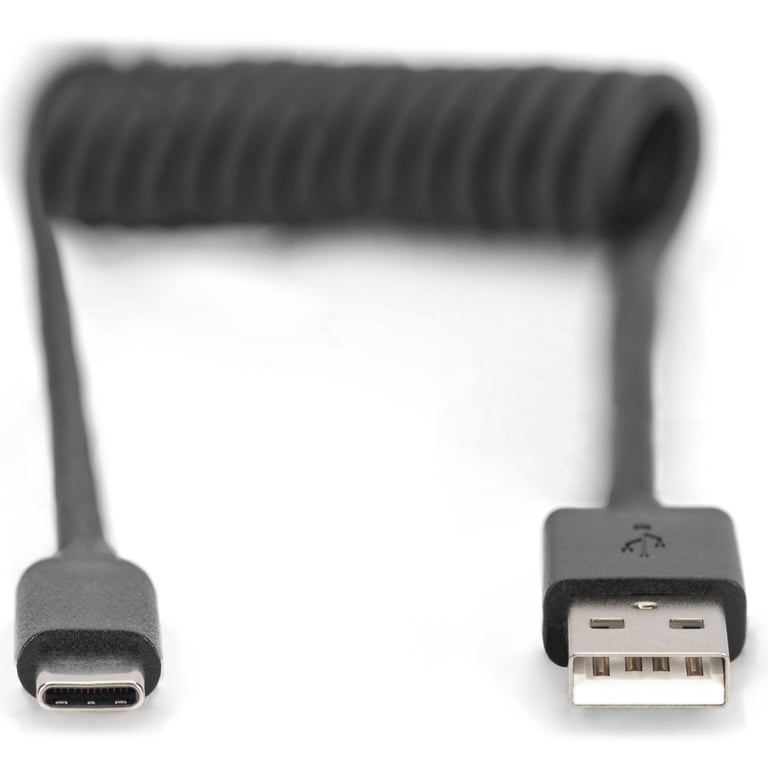 Дата кабель USB 2.0 AM to USB-C 1.0m (0.32m) spiral black Digitus (AK-300430-006-S) - фото 2