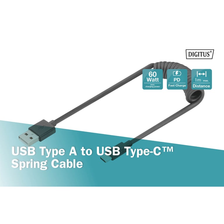 Дата кабель USB 2.0 AM to USB-C 1.0m (0.32m) spiral black Digitus (AK-300430-006-S) - фото 4