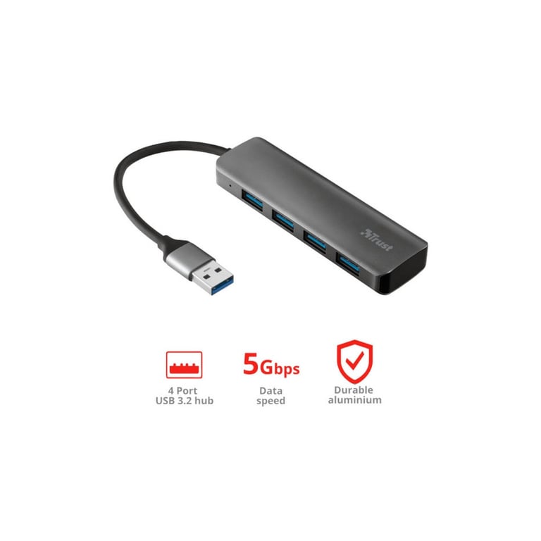 Концентратор Halyx 4-Port USB-A 3.2 Grey Trust (24947_TRUST) - фото 9