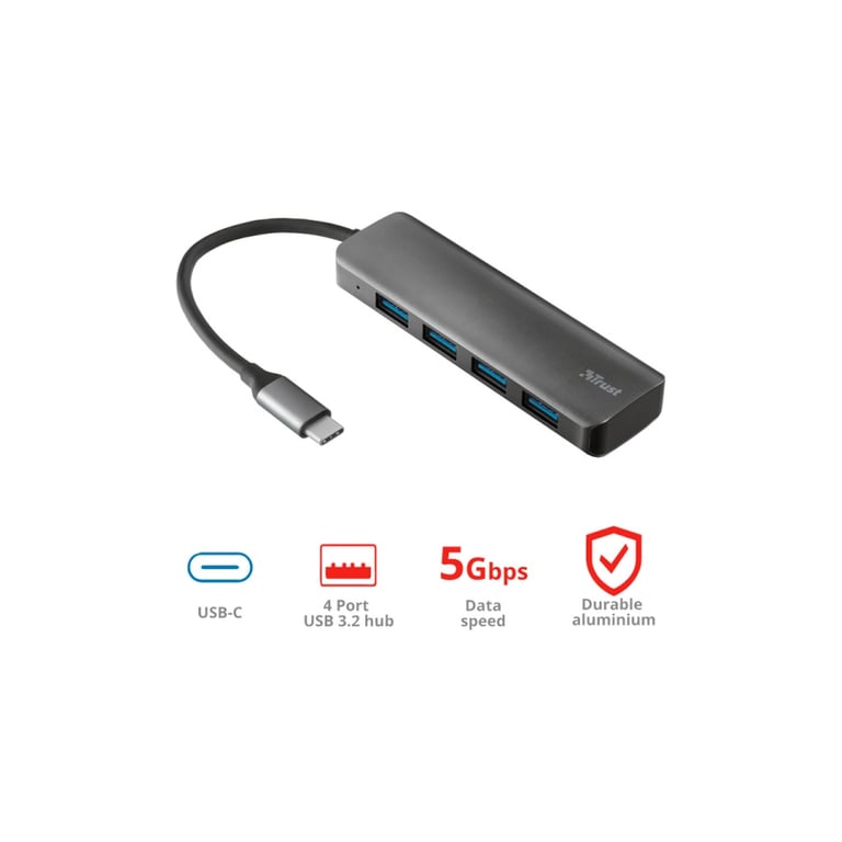 Концентратор Halyx Type-C to 4-Port USB-A 3.2 Grey Trust (24948_TRUST) - фото 8