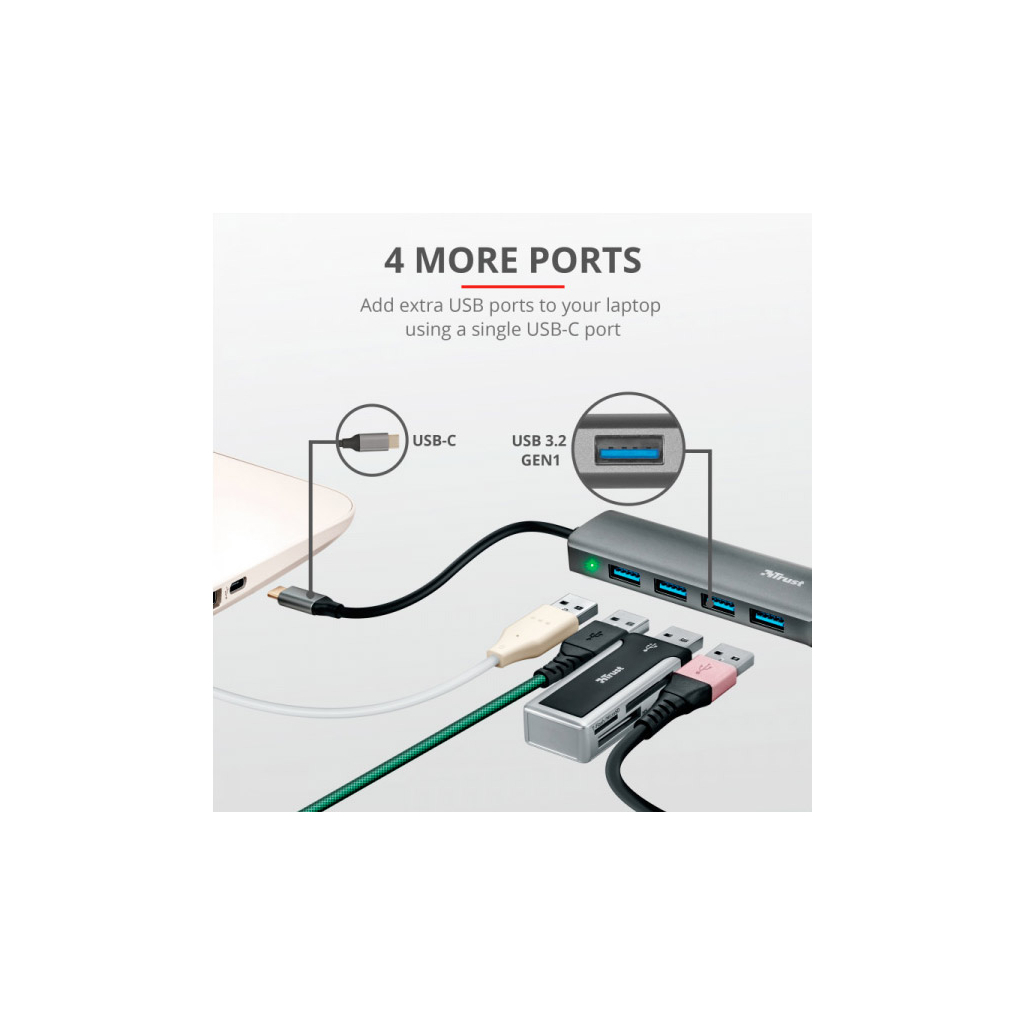 Концентратор Halyx Type-C to 4-Port USB-A 3.2 Grey Trust (24948_TRUST) - фото 9 Концентратор Halyx Type-C to 4-Port USB-A 3.2 Grey Trust (24948_TRUST) - фото 9