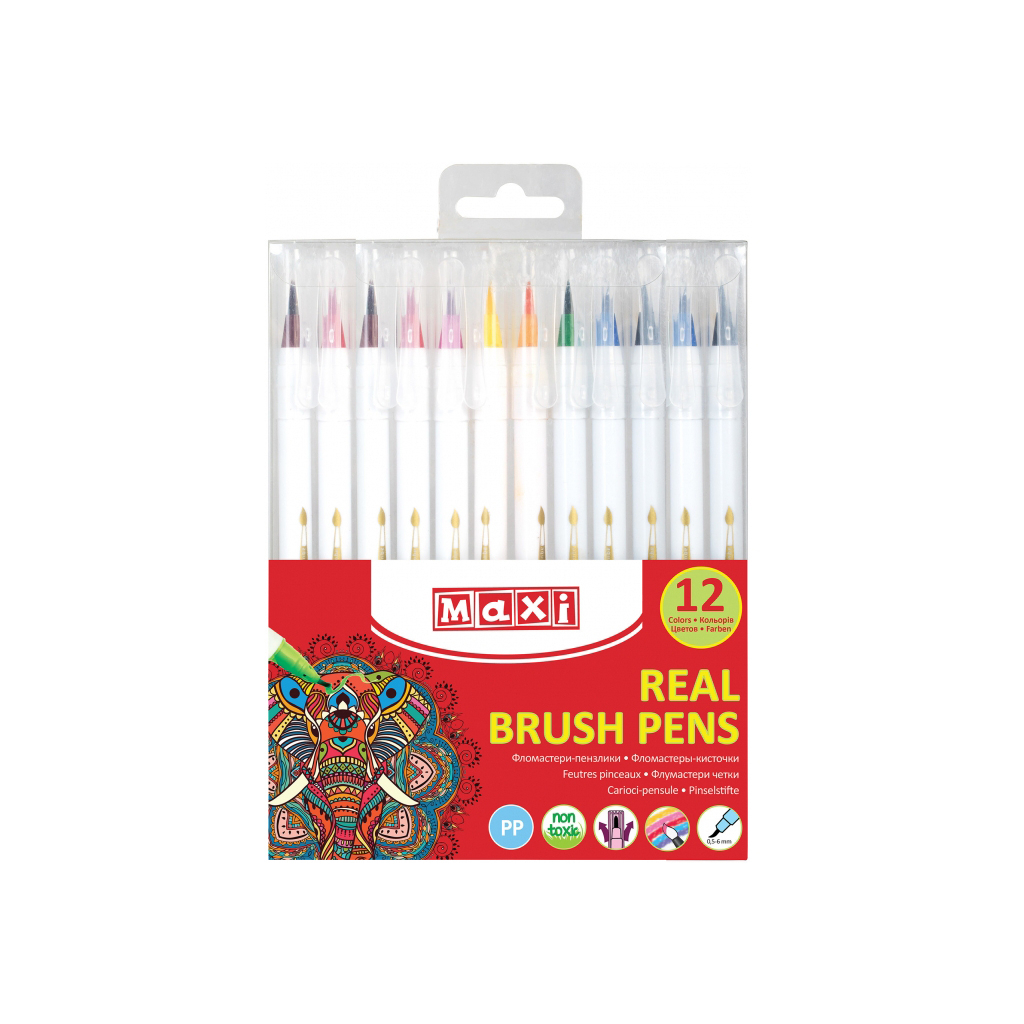 Фломастери Maxi пензлики REAL BRUSH, 12 кольорів, лінія 0,5-6 мм (MX15232) - фото 1 Фломастери Maxi пензлики REAL BRUSH, 12 кольорів, лінія 0,5-6 мм (MX15232) - фото 1