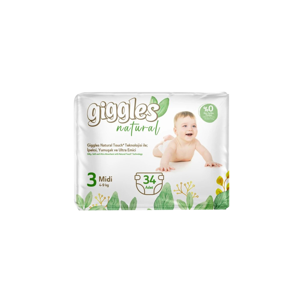Підгузки Giggles Natural 3 Midi 4-9 кг 34 шт (8680131206391) - фото 1 Підгузки Giggles Natural 3 Midi 4-9 кг 34 шт (8680131206391) - фото 1