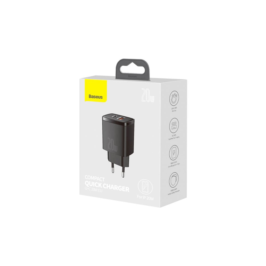 Зарядний пристрій Baseus Compact Quick Charger U+C 20W EU Black (CCXJ-B01) - фото 3 Зарядний пристрій Baseus Compact Quick Charger U+C 20W EU Black (CCXJ-B01) - фото 3