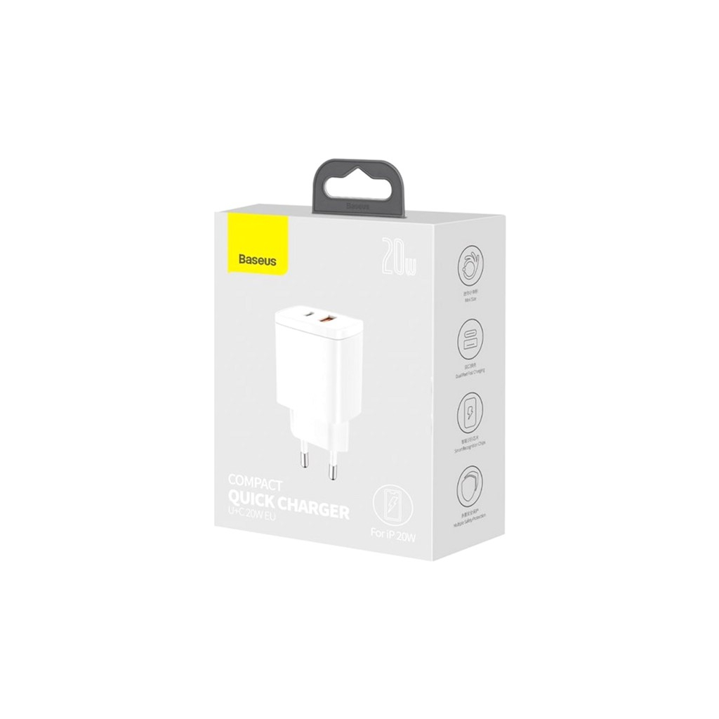 Зарядний пристрій Baseus Compact Quick Charger U+C 20W EU White (CCXJ-B02) - фото 3 Зарядний пристрій Baseus Compact Quick Charger U+C 20W EU White (CCXJ-B02) - фото 3