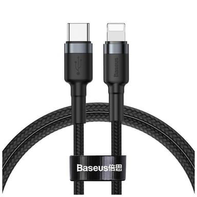 Дата кабель USB-C to Lightning 1.0m 18W 2.1A Cafule Black-Grey Baseus (CATLKLF-G1) - фото 1