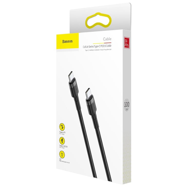 Дата кабель USB-C to USB-C 1.0m 3A 60W Cafule Black Baseus (CATKLF-GG1) - фото 4