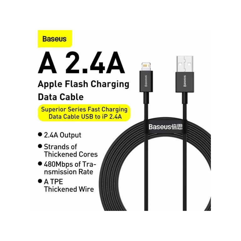 Дата кабель USB 2.0 AM to Lightning 1.0m 2.4A Superior Series Black Baseus (CALYS-A01) - фото 6