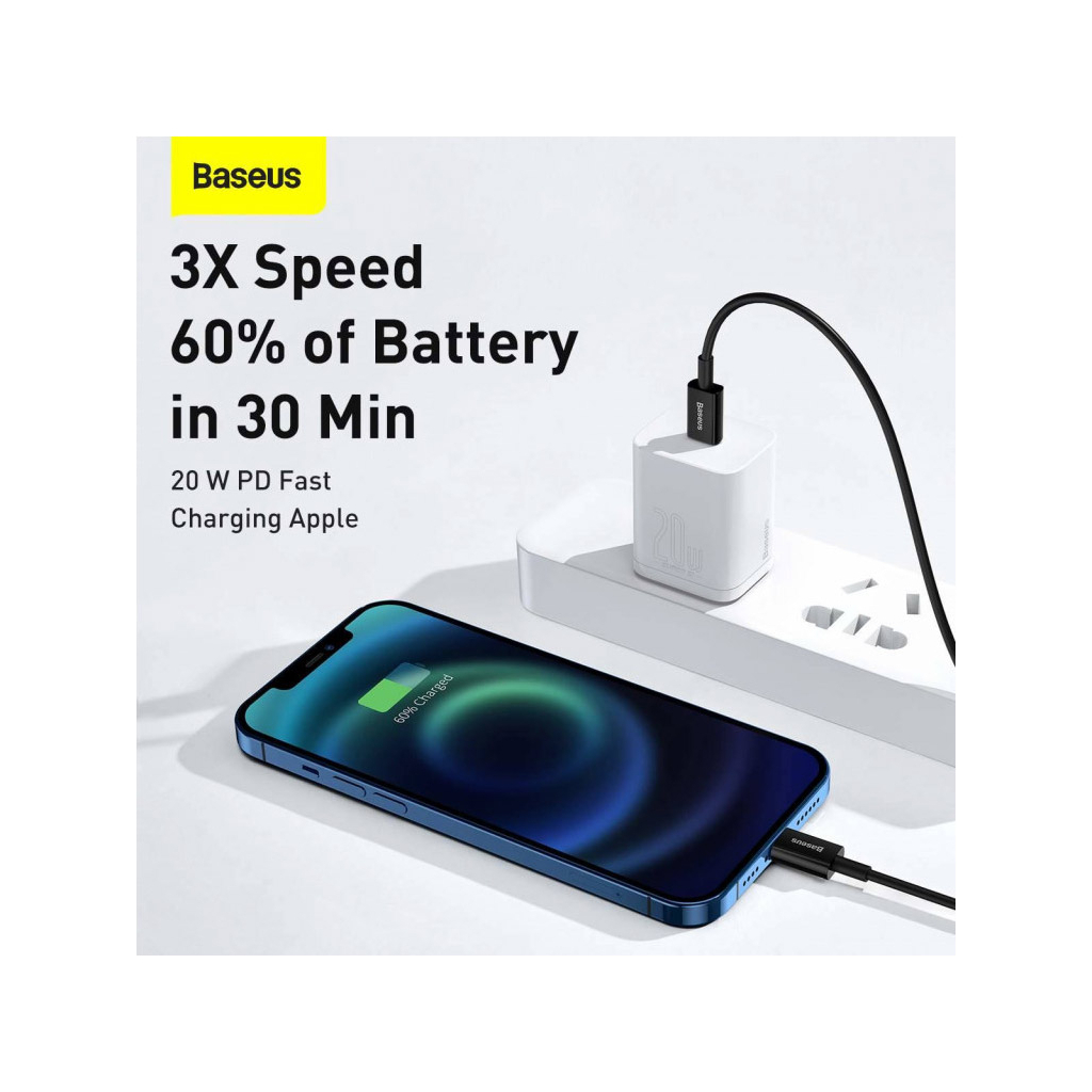 Дата кабель USB-C to Lightning 1.0m 20W Superior Series Black Baseus (CATLYS-A01) - фото 6 Дата кабель USB-C to Lightning 1.0m 20W Superior Series Black Baseus (CATLYS-A01) - фото 6
