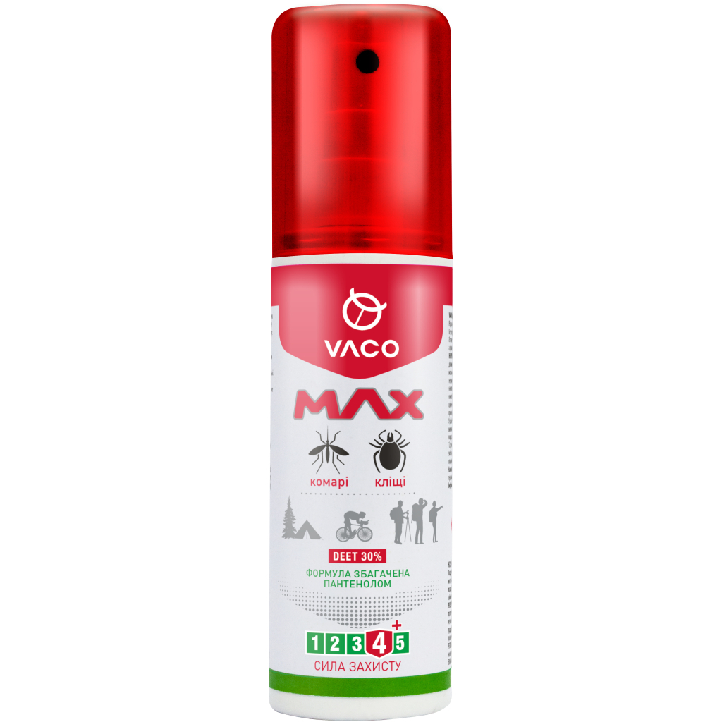 Спрей від комах Vaco Max від комарів, кліщів і мошок Deet 30% з пантенолом 80 мл (5901821952590) - фото 1 Спрей від комах Vaco Max від комарів, кліщів і мошок Deet 30% з пантенолом 80 мл (5901821952590) - фото 1