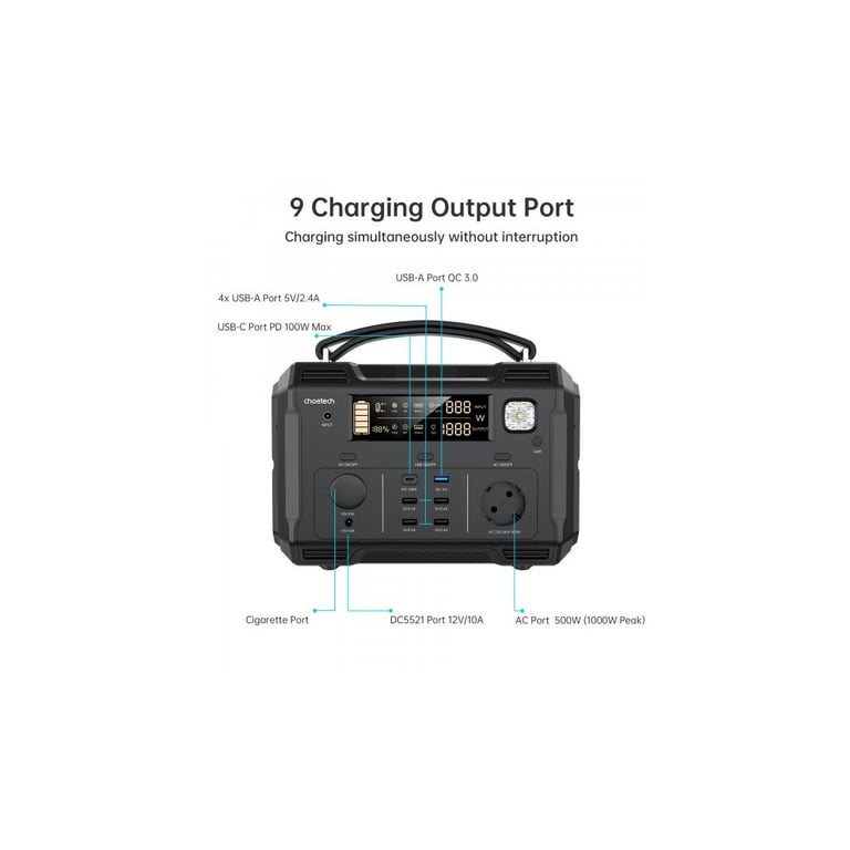 Зарядна станція Choetech BS004-EU-BK, 500W (BS004-EU-BK) - фото 5