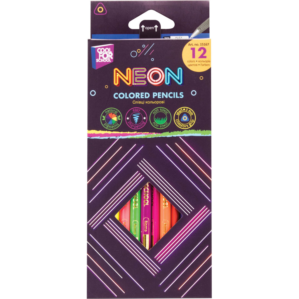 Олівці кольорові Cool For School Neon 12 кольорів (CF15167) - фото 1 Олівці кольорові Cool For School Neon 12 кольорів (CF15167) - фото 1