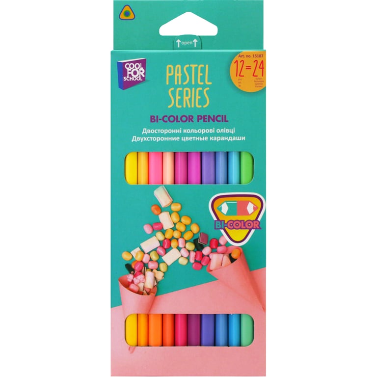 Олівці кольорові Cool For School Pastel Преміум, двосторонні,тригранні , 24 кольори (CF15187) - фото 1