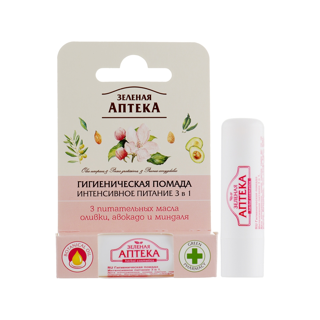 Гігієнічна помада Green Pharmacy Інтенсивне живлення 3 в 1 3.6 г (8588006037401) Гігієнічна помада Green Pharmacy Інтенсивне живлення 3 в 1 3.6 г (8588006037401)