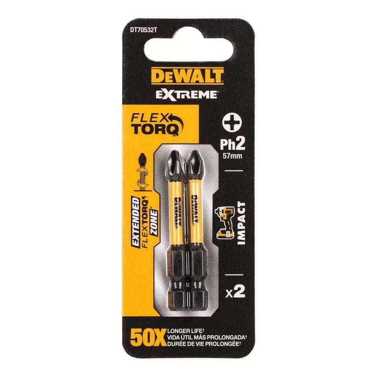 Набір біт DeWALT IMPACT TORSION, ударні, Ph2, L=57 мм, 2 шт (DT70532T) - фото 1