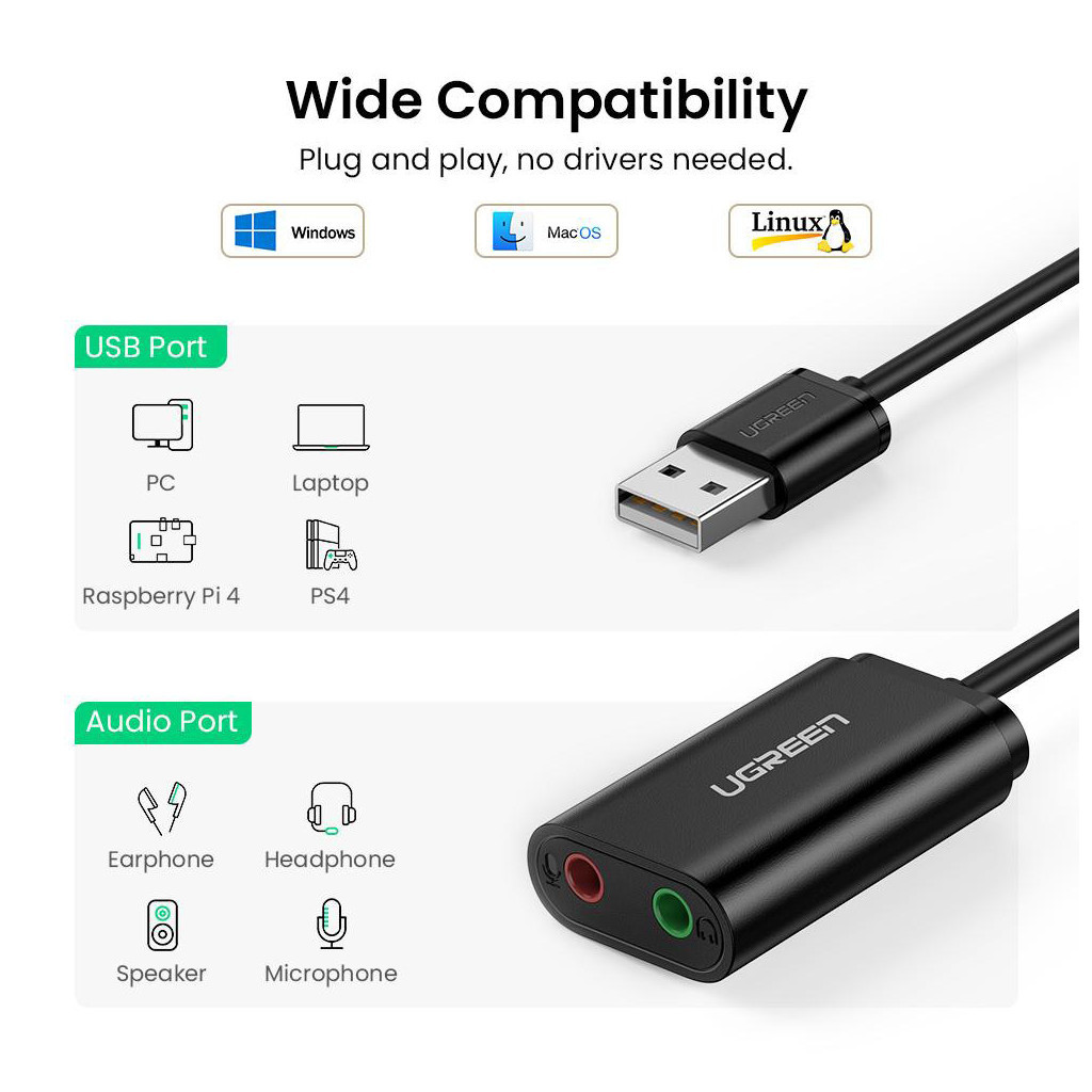 Звукова плата UGREEN US205 black (30724) - фото 10 Звукова плата UGREEN US205 black (30724) - фото 10