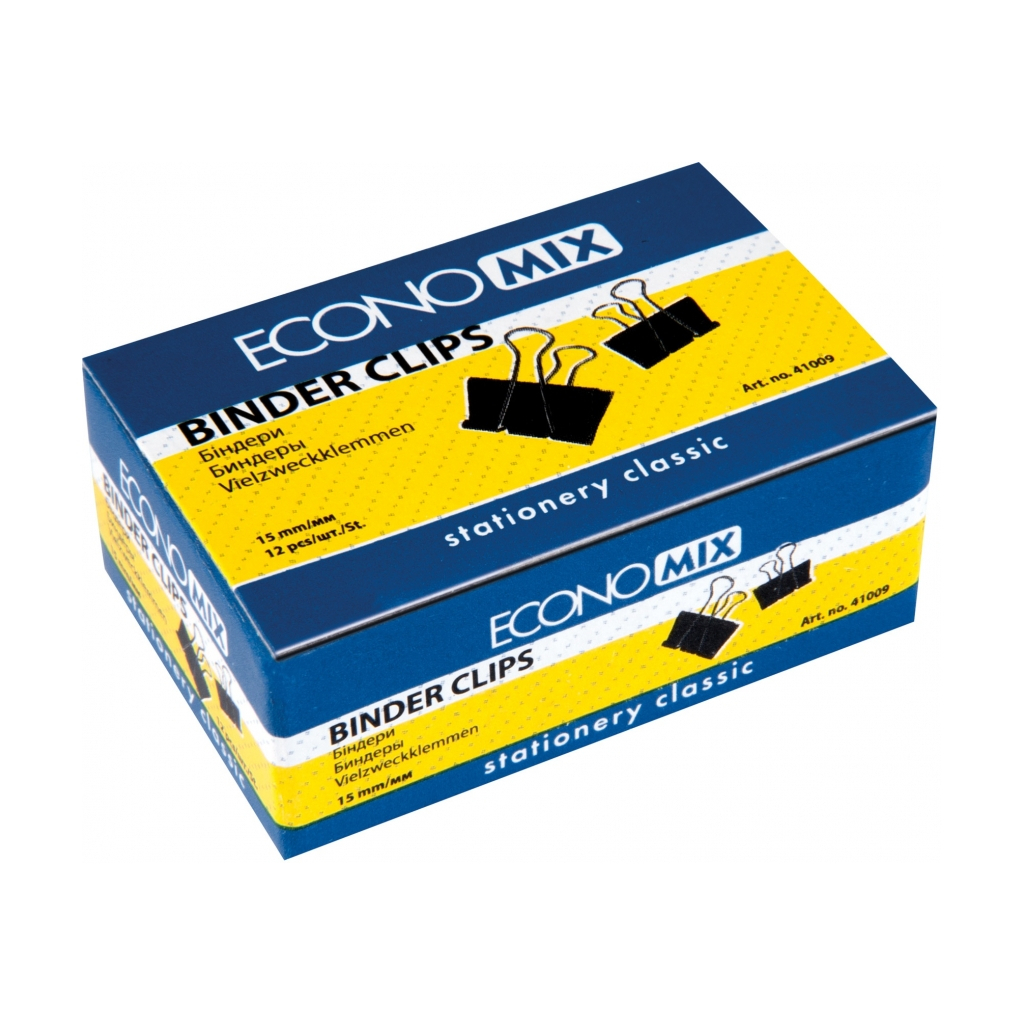 Біндер металевий Economix 15 мм 12 шт (E41009) - фото 1 Біндер металевий Economix 15 мм 12 шт (E41009) - фото 1