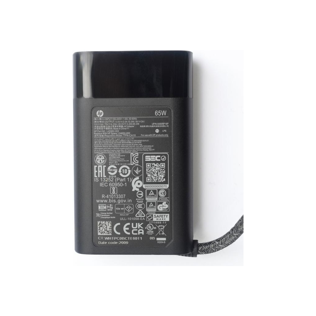 Блок живлення до ноутбуку HP 65W 20V, 3.25A + 15V, 4.33A + 12V, 5A + 9V, 3A + 5V, 3A, USB type-C (TPN-CA10 / A40370) - фото 3 Блок живлення до ноутбуку HP 65W 20V, 3.25A + 15V, 4.33A + 12V, 5A + 9V, 3A + 5V, 3A, USB type-C (TPN-CA10 / A40370) - фото 3