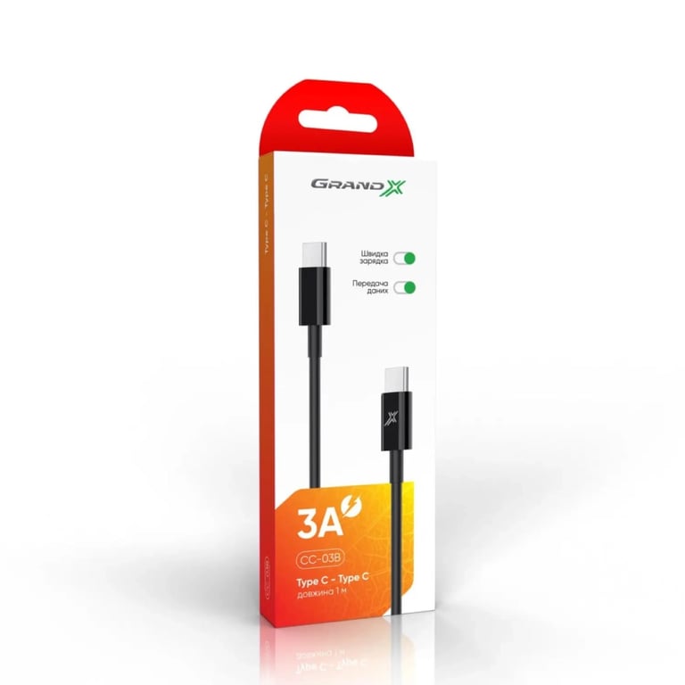 Дата кабель USB-C to USB-C 1.0m 20W CC-03B Black Grand-X (CC-03B) - фото 3