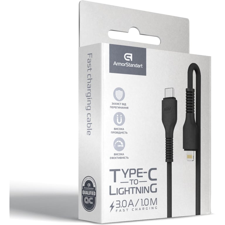 Дата кабель USB-C to Lightning 1.0m AR88 3A Black Armorstandart (ARM65287) - фото 4