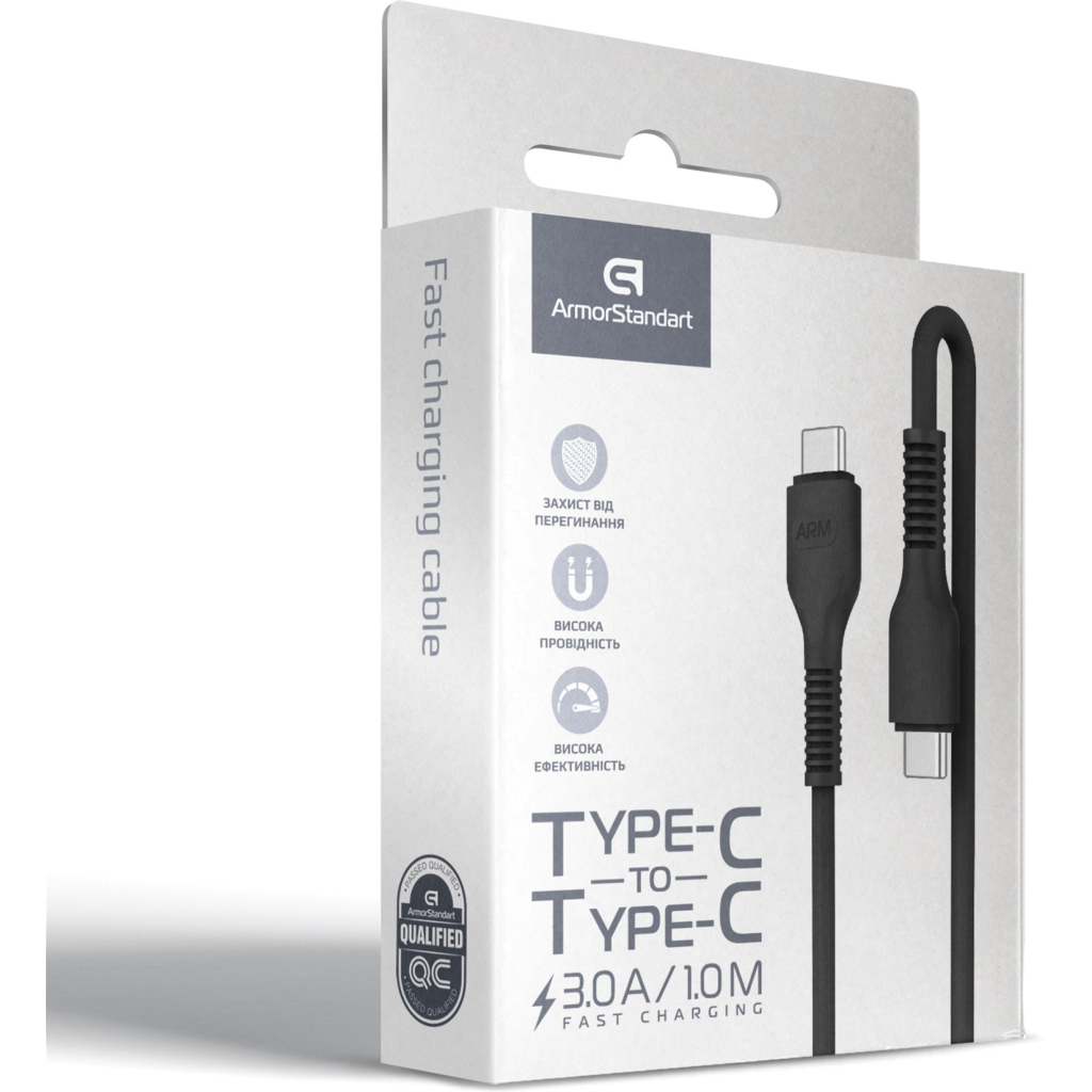 Дата кабель USB-C to USB-C 1.0m AR88 3A black Armorstandart (ARM65293) - фото 4 Дата кабель USB-C to USB-C 1.0m AR88 3A black Armorstandart (ARM65293) - фото 4