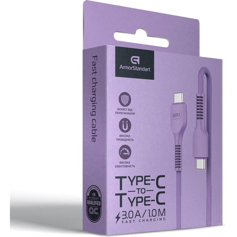 Дата кабель USB-C to USB-C 1.0m AR88 3A purple Armorstandart (ARM65291) - фото 4