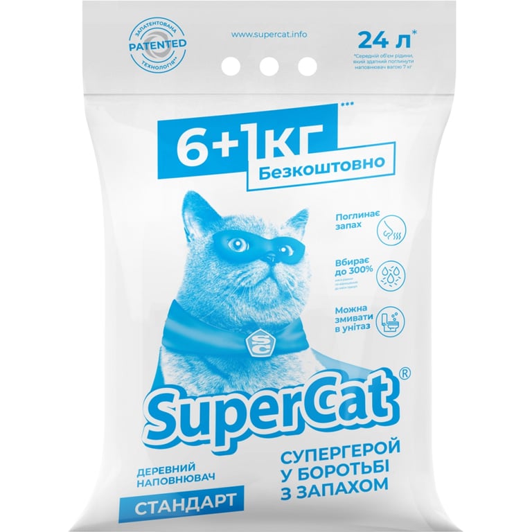 Наповнювач для туалету Super Cat Стандарт Деревний вбирний 6+1 кг (12 л) (5995) - фото 1