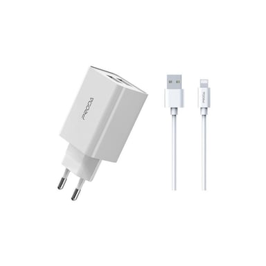 Зарядний пристрій Proda PD-A28i 2хUSB 2.4A + USB Ligthtning 1.0m (PD-A28i-WH) - фото 1