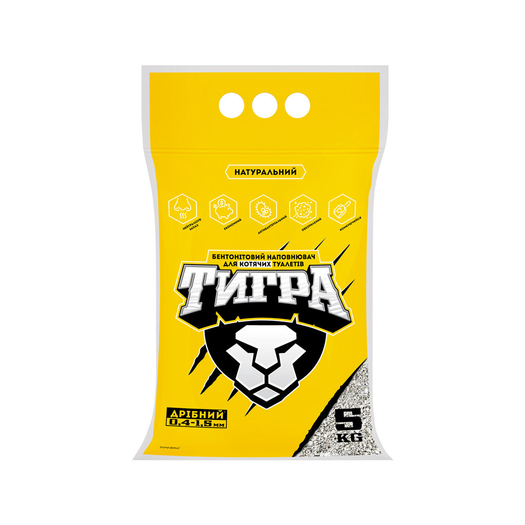 Наповнювач для туалету Тигра бентонітовий 5 кг (дрібна гранула 0.4-1.5 мм) (5200) Наповнювач для туалету Тигра бентонітовий 5 кг (дрібна гранула 0.4-1.5 мм) (5200)