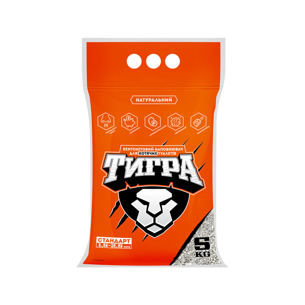 Наповнювач для туалету Тигра бентонітовий 5 кг (середня гранула 1.5-2.5 мм) (5201) Наповнювач для туалету Тигра бентонітовий 5 кг (середня гранула 1.5-2.5 мм) (5201)